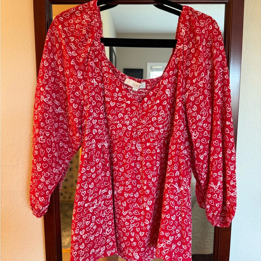 LOFT Red Heart Print Blouse